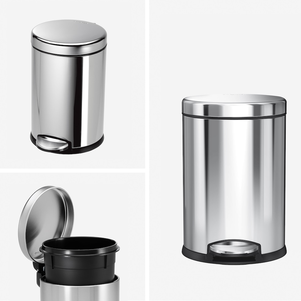 image 1 of Simplehuman 4.5L Round Bathroom Pedal Bin, Polished Steel