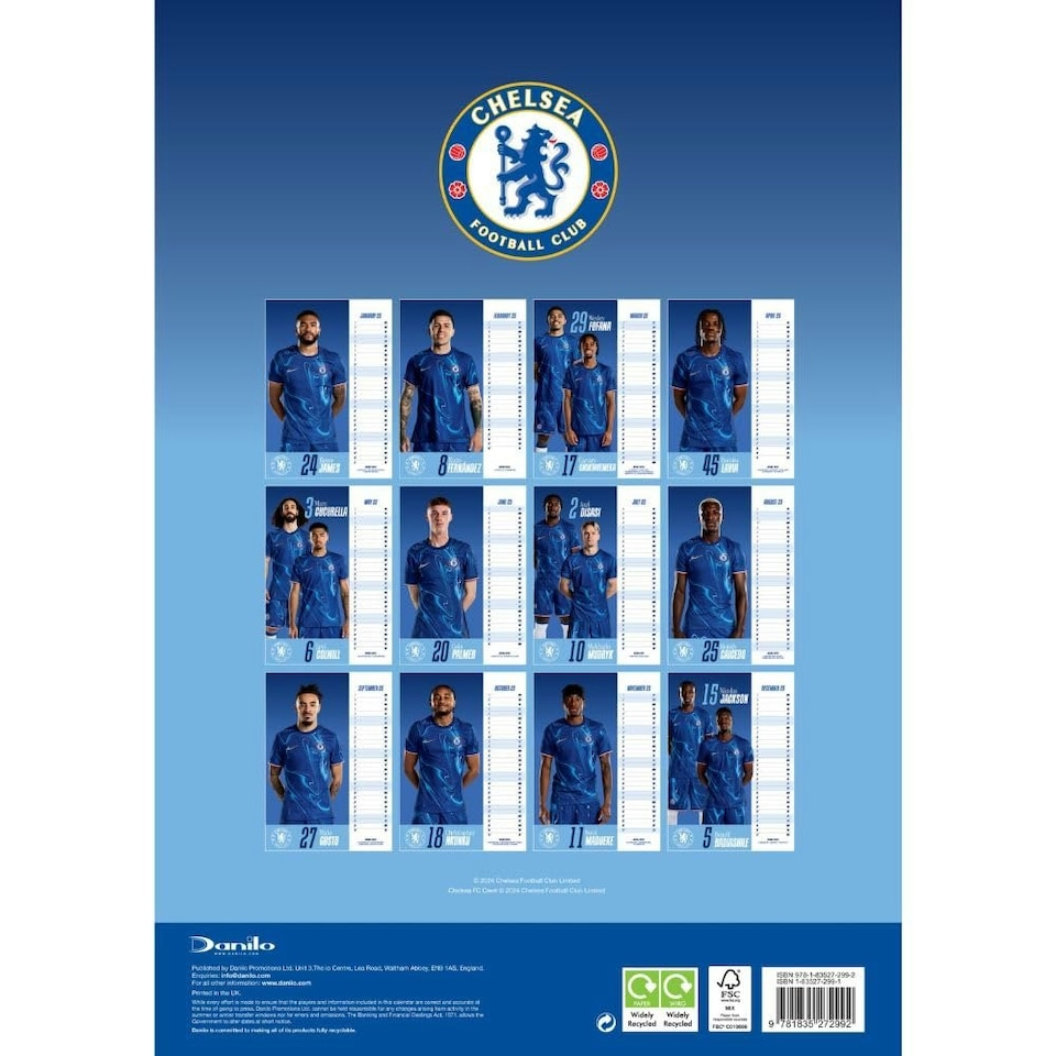 image 1 of Chelsea FC 2025 A3 Wall Calendar - Blue/White - One Size