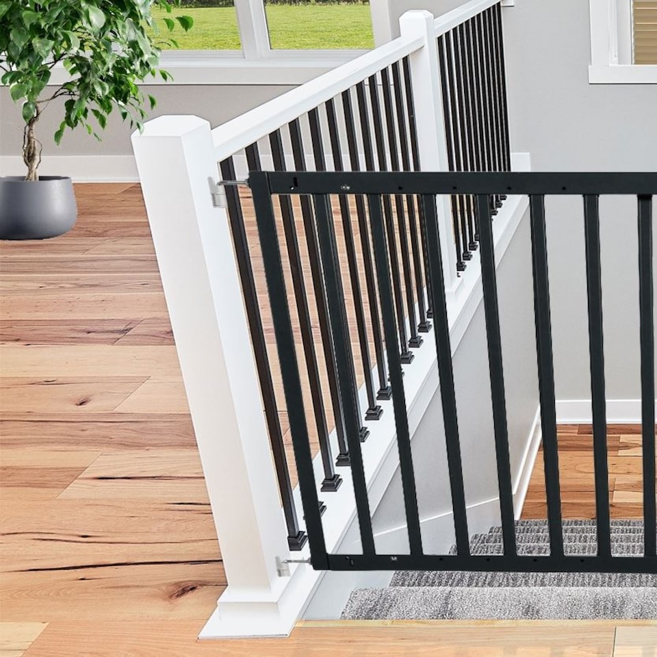 image 1 of Safetots Simply Secure Wooden Gate, 72cm - 79cm, Black, Wooden Stair Gate, Screw Fit Baby Gate, Safety Barrier