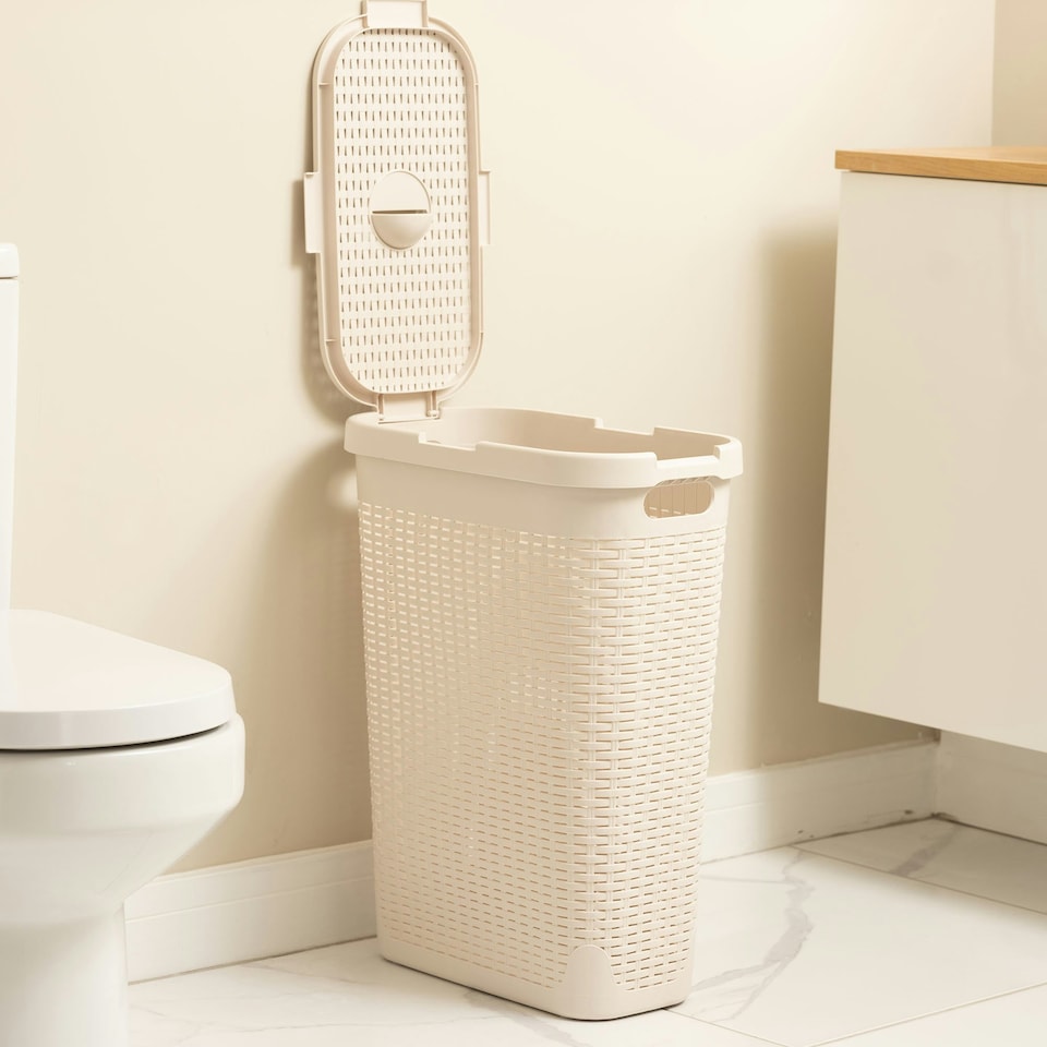 image 1 of Addis Rattan Effect Slim 40L Laundry Hamper - Cream