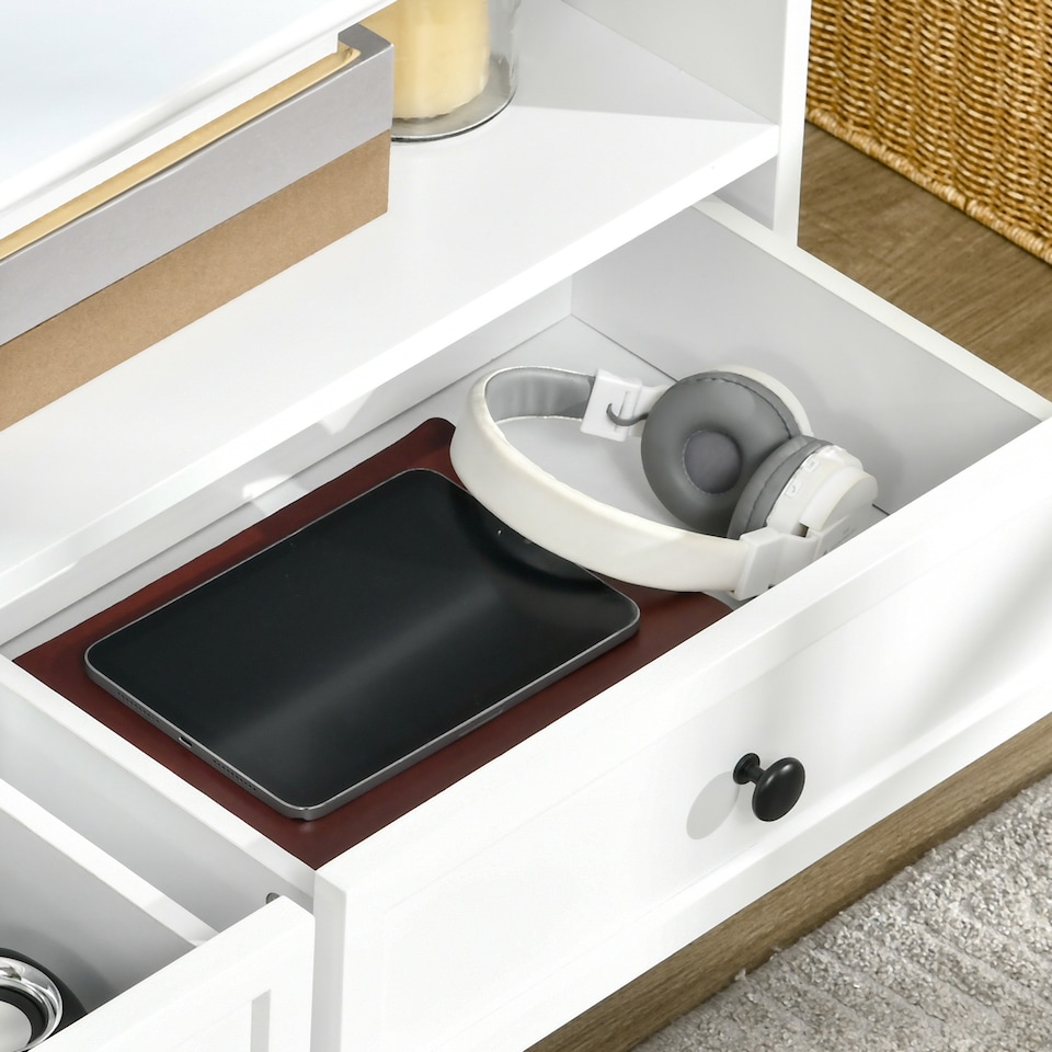 image 1 of HOMCOM Modern TV Unit Cabinet for TVs up to 45 Inches, TV Stand with Drawers, Open Shelves, Cable Holes for Living Room, White