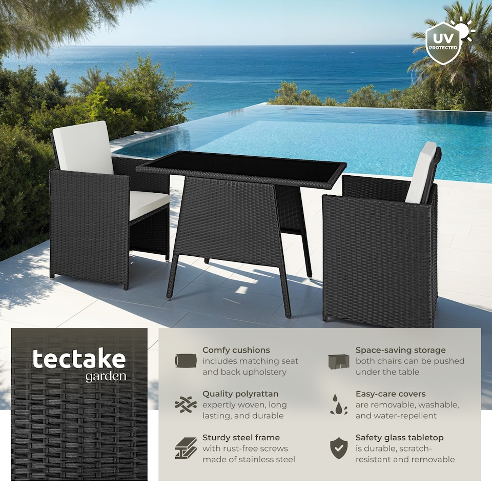 image 1 of Garden Furniture Set Lausanne - 2 chairs, 1 table, bistro set, weather resistant | Black | black | 52,50 x 56 x 88 cm | 1
