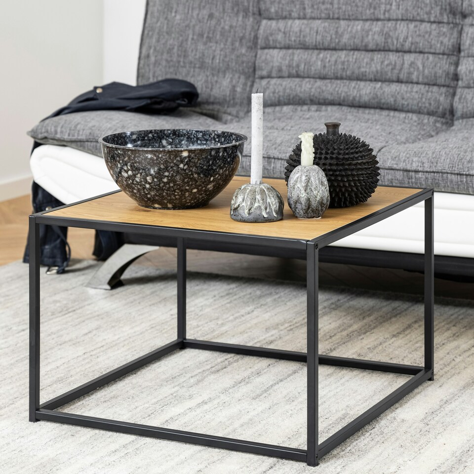 image 1 of Seaford Black Metal Coffee Table with Oak Top