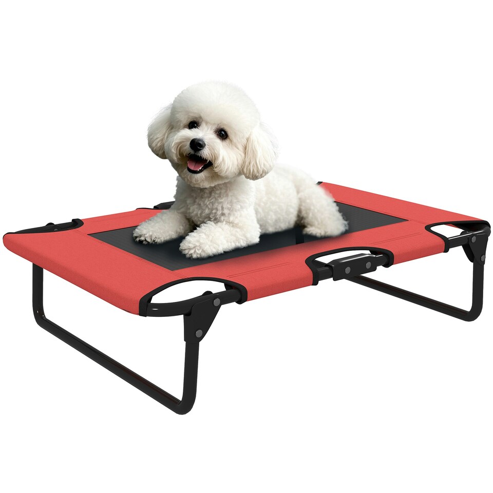 image 1 of PawHut Raised Dog Bed with Breathable Mesh for S & M Dogs, Light Grey Red | M