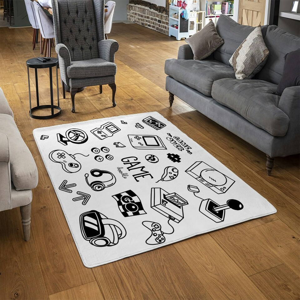 image 1 of Game doodles (Rug) Black | XL: 160x230cm