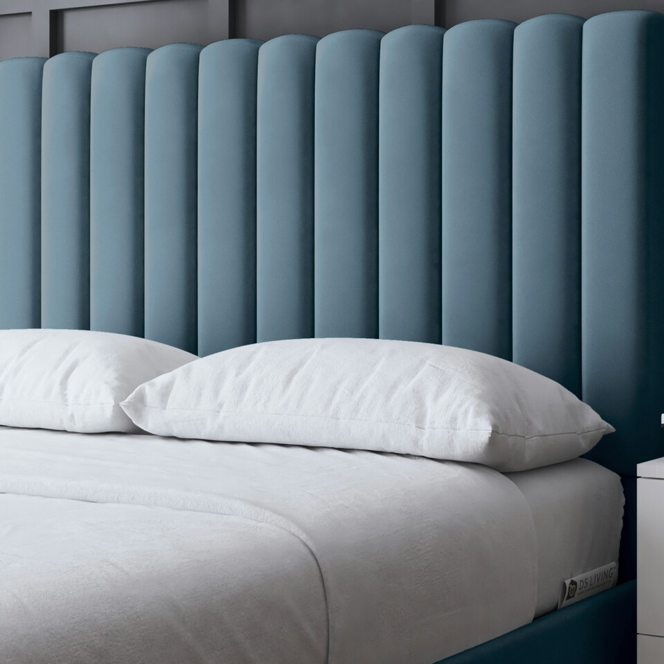 image 1 of Evangeline Divan Bed with Upholstered Headboard - Blue - Small Double / 4ft