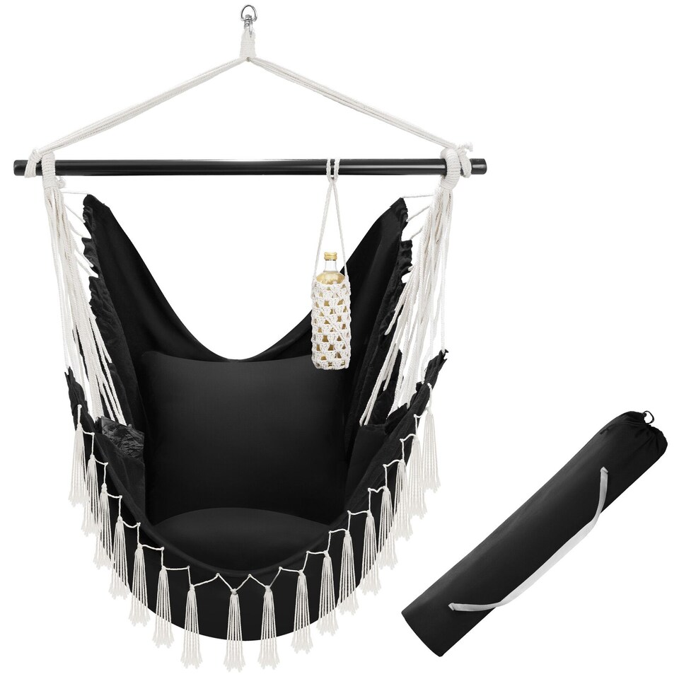 image 1 of Hanging Chair Malika, Boho Style, Load Capacity 150kg | Black | black | One Size | 1