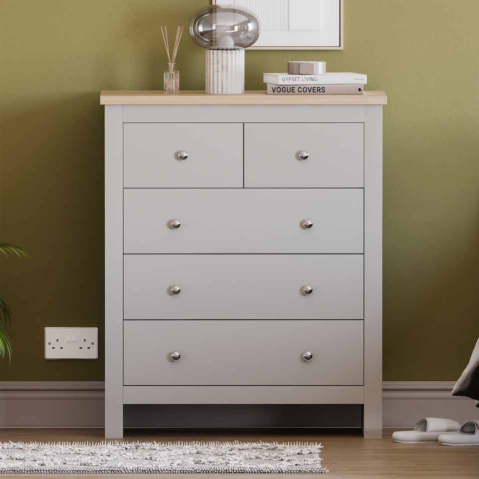 image 1 of Vida Designs Arlington 5 Drawer Chest of Drawers Shaker Bedroom Storage, Grey & Oak
