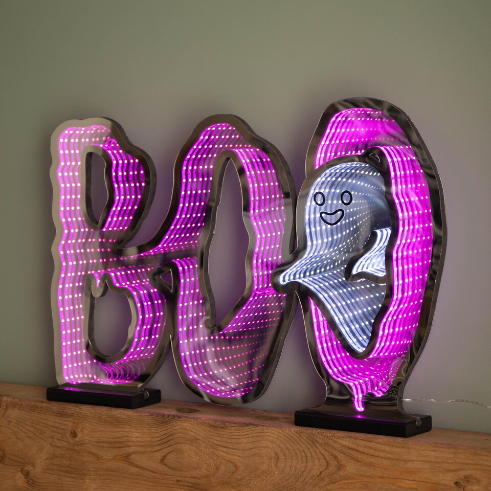 image 1 of 60cm Light up Halloween BOO Infinity Decoration with Pink and White LEDs