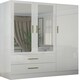 image 5 of Modern 3-Door High Gloss Wardrobe with Dual Mirrors, Gold Accent Handles, Drawers & Shelves-116cm Wide Grey | Grey116cm