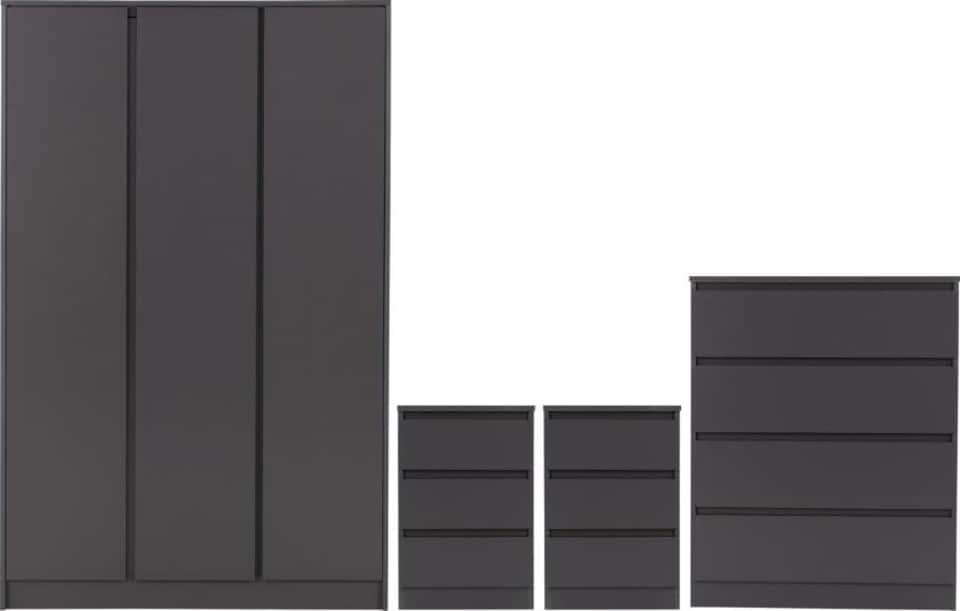image 1 of Malvern 4 Piece Bedroom Set with 3 Door Triple Wardrobe | Grey | 4