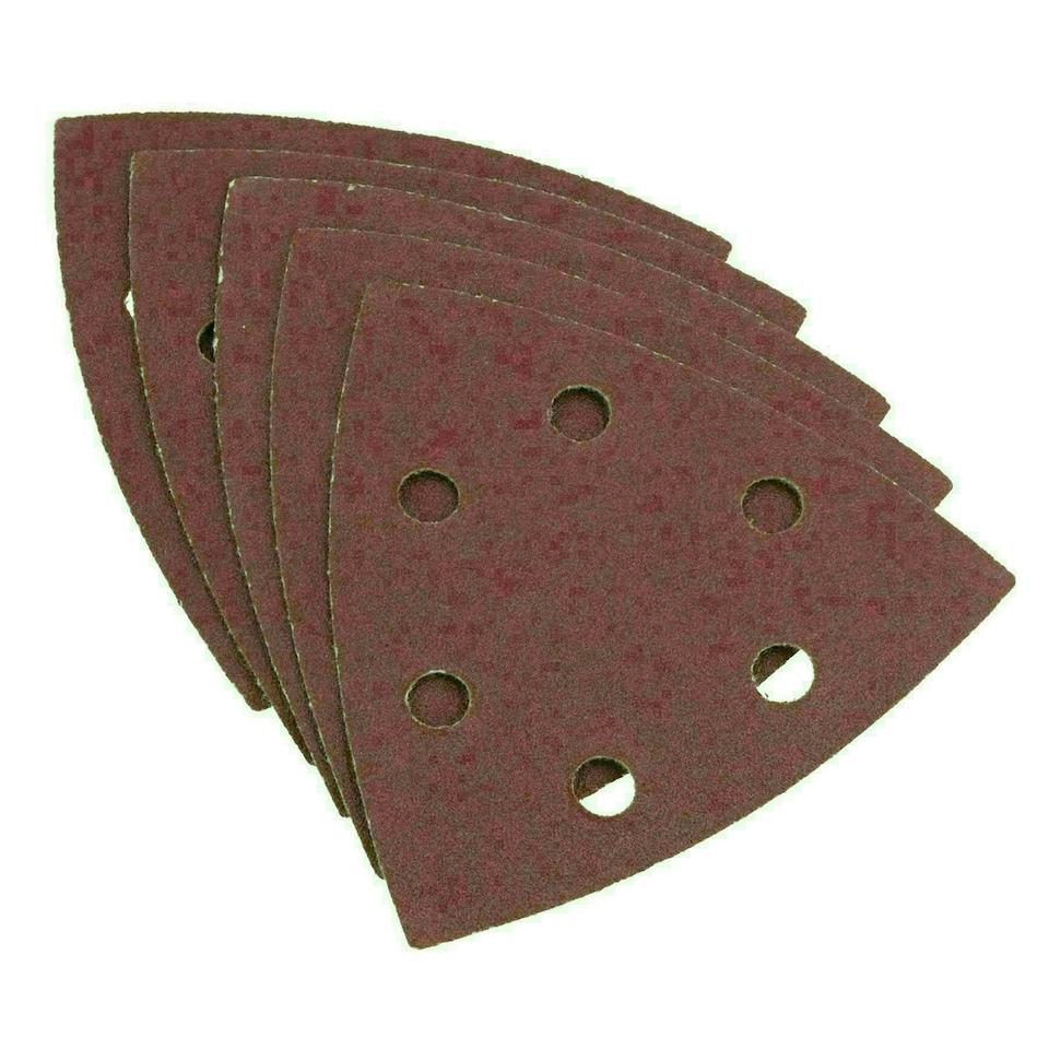 image 1 of Hook Loop Delta Sanding Abrasive Discs Pads 93mm Triangle 120 Grit Fine 100pc