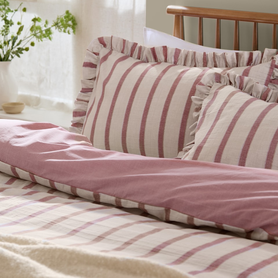image 1 of Wylder Connie Striped Ruffle Duvet Cover Set | Pink | Clay Pink | King | 1