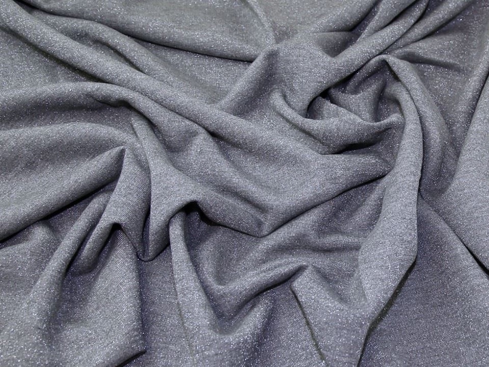 Grey Lurex Fleece Back Sweatshirt Stretch Knit Fabric for Dressmaking, 145cm / 57" Wide - per metre
