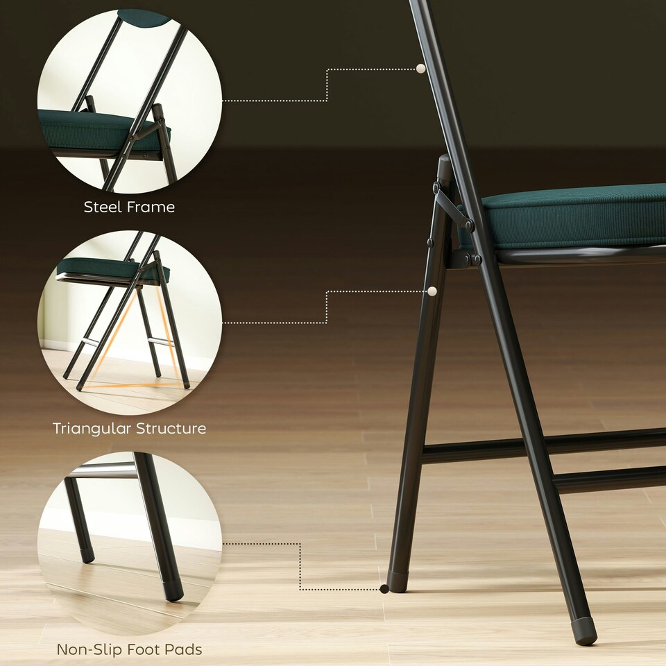 image 1 of HOMCOM Folding Chairs Set of 4 with Cushioned Seat, Steel Frame, Teal Green