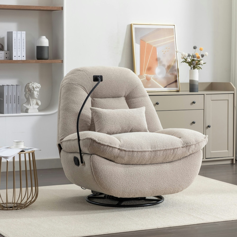 Fallon Boucle Swivel Recliner Chair - Light Brown | Tesco