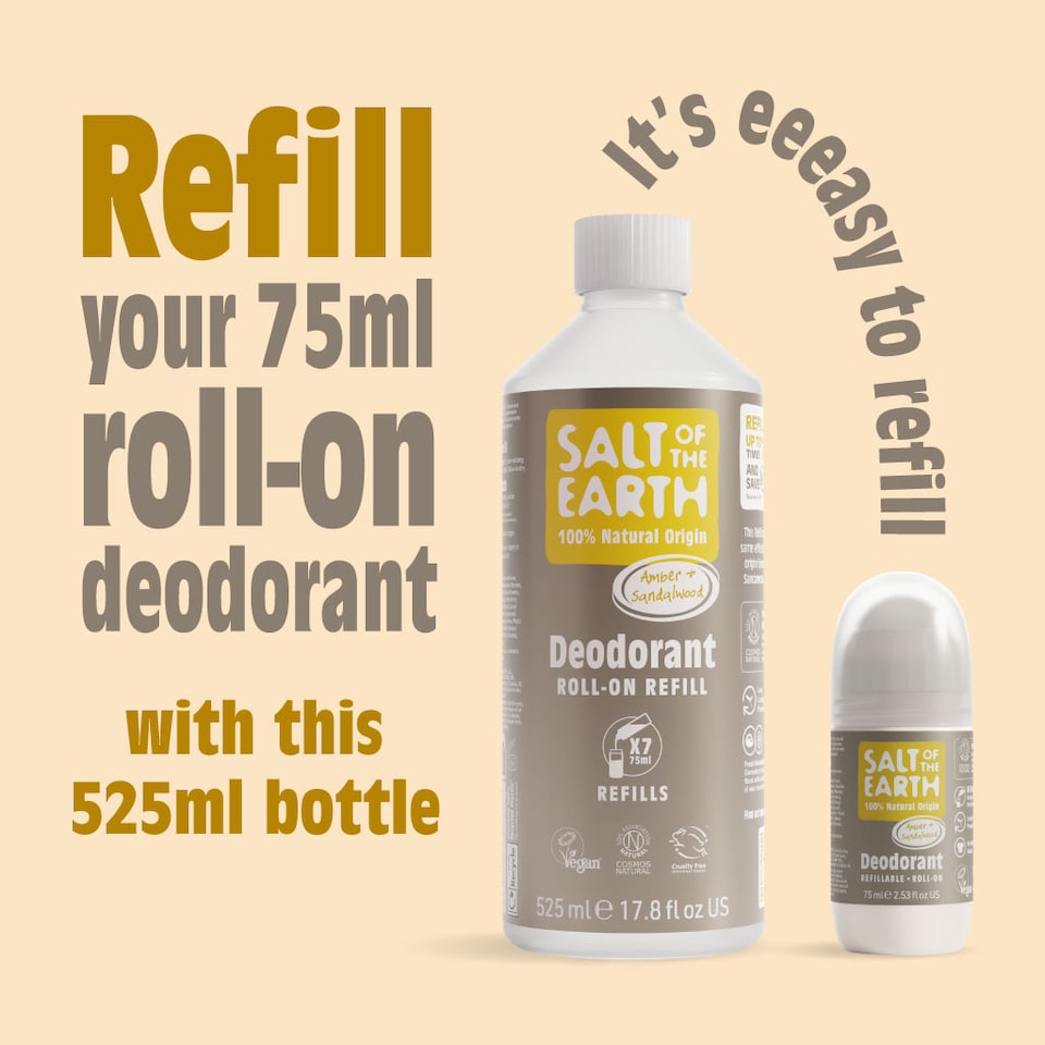 image 1 of Salt of the Earth Natural Deodorant Roll on Refill x7 Uses Amber & Sandalwood Natural Origin Ingredients Vegan 525ml