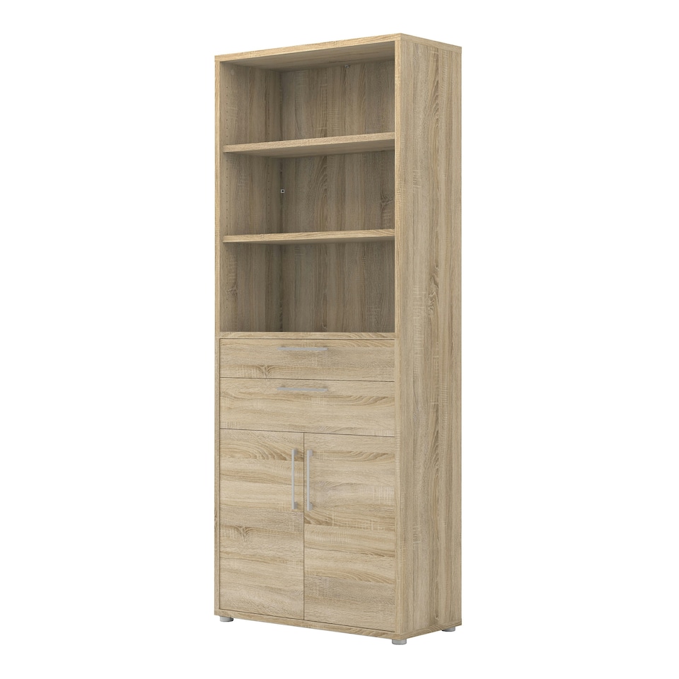 image 1 of Prima Bookcase 3 Shelves with 2 Drawers 2 Doors in Oak