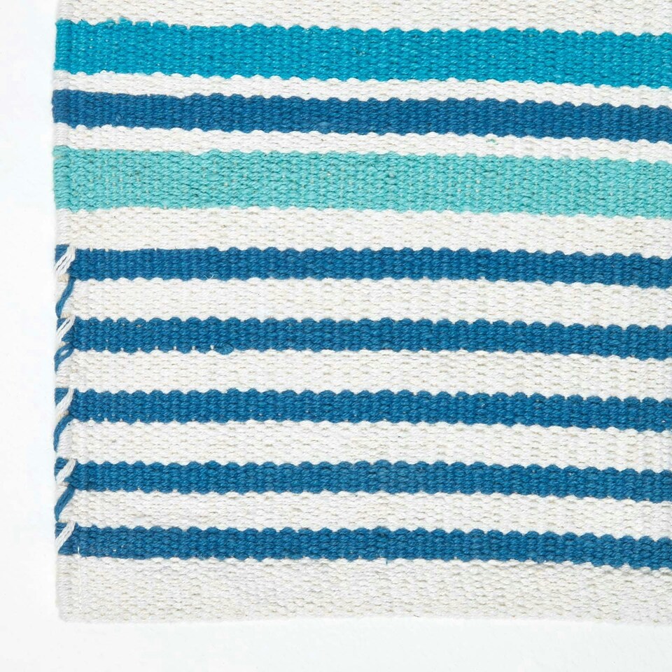image 1 of Homescapes Modern Blue Scandinavian Style Striped Cotton Rug - 90 x 150 cm Blue | 90 x 150 cm