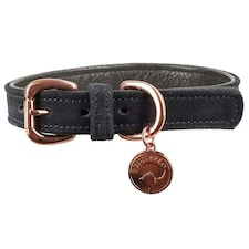 Benji & Flo Noble Suede Dog Collar - Navy/Rose Gold - M
