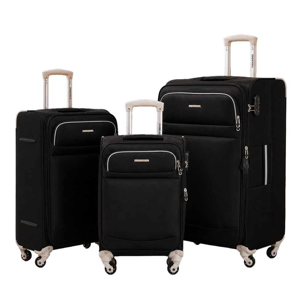 image 1 of Fergana Soft Case 3 Piece Suitcase Set Lightweight Expandable Fabric Spinner Luggage Black