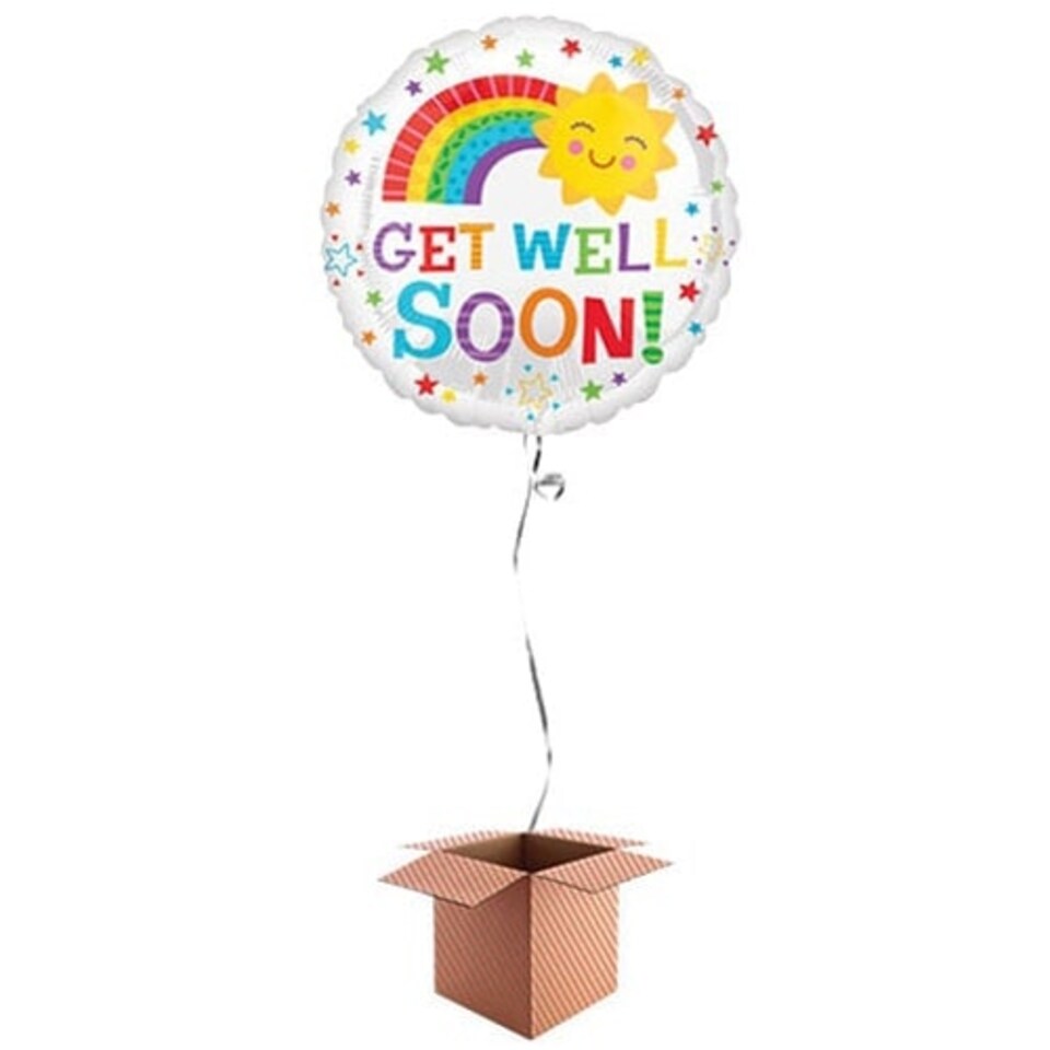 Get Well Soon Sun Round Foil Balloon - Inflated Balloon in a Box