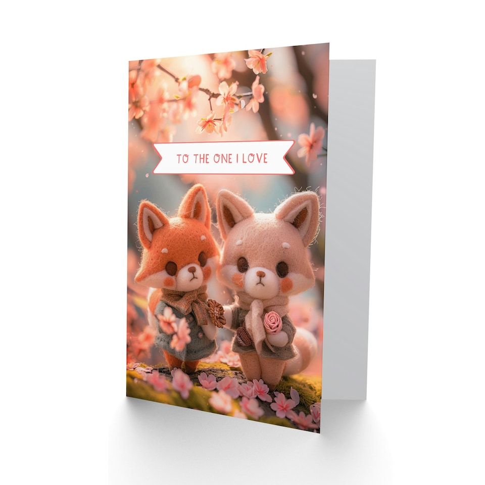 image 1 of Cute Felt Foxes to the one I love Anniversary Valentines Day Card