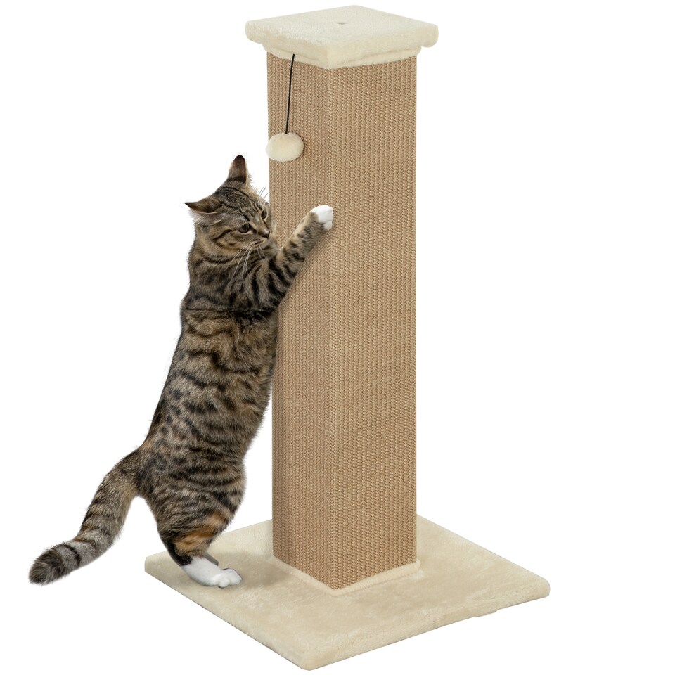 image 1 of PawHut Cat Scratching Post with Vertical Sisal Rope Ball Plush, 81cm