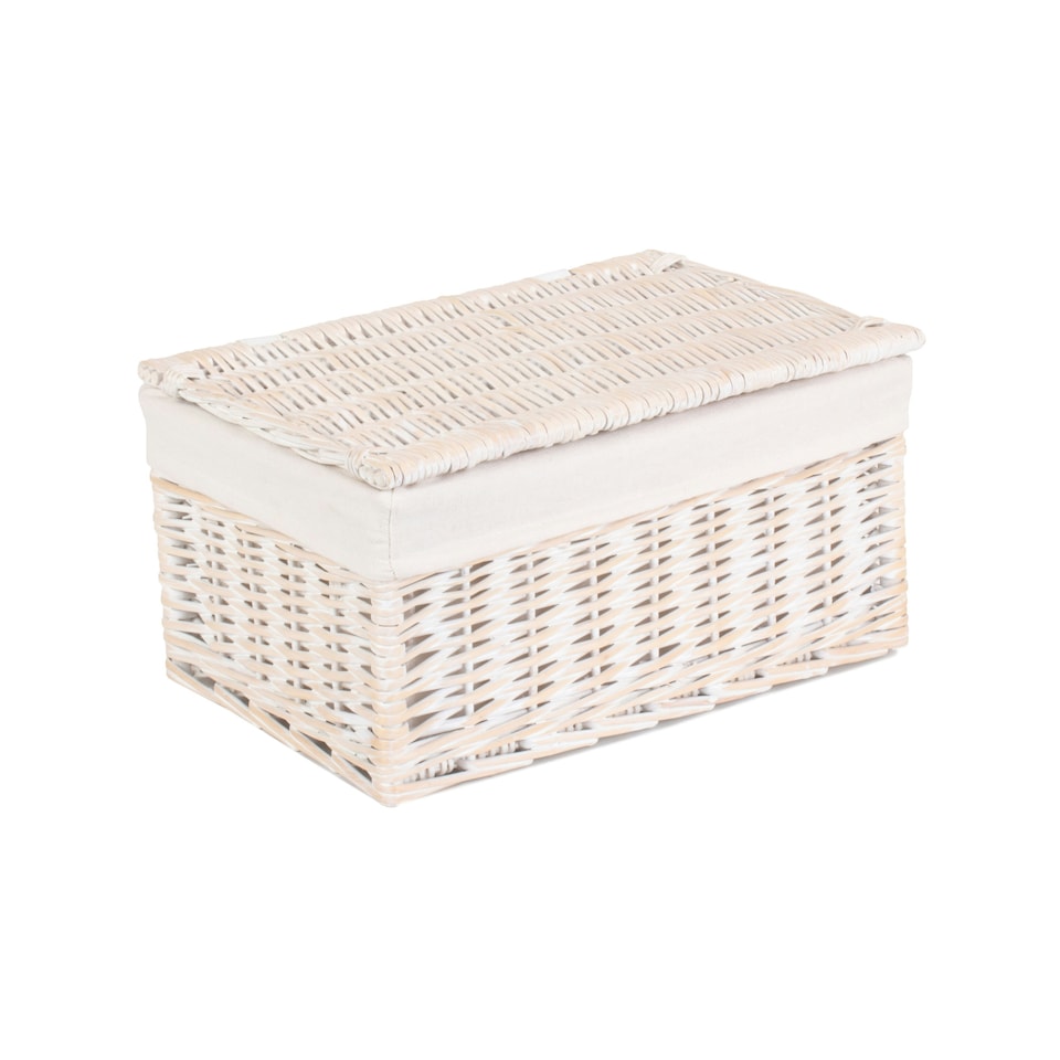 image 1 of White Wash Steamed Cotton Lined Wicker Storage Basket White | White | M