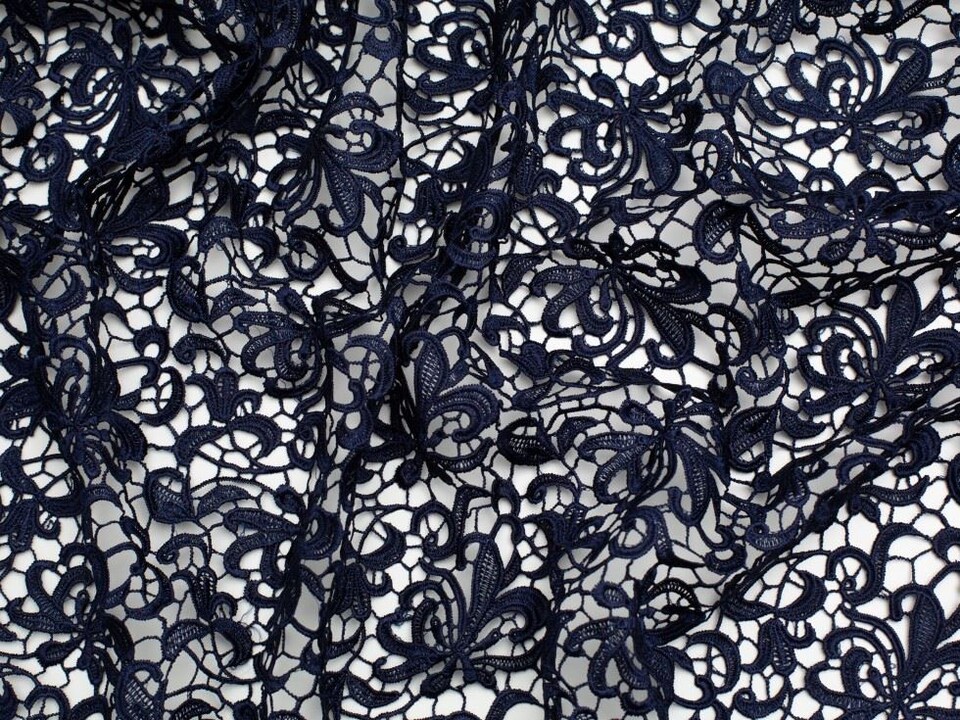 Minerva Core Range Navy Heavy Guipure Lace Fabric for Bridal, Dressmaking, 137cm / 53" Wide - per metre