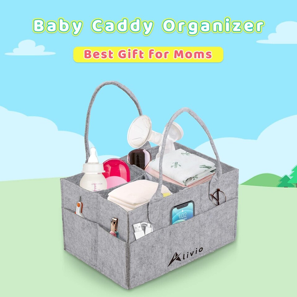 image 1 of Alivio Foldable Baby Storage Organizer Caddy Bag (Grey) | Grey | 1