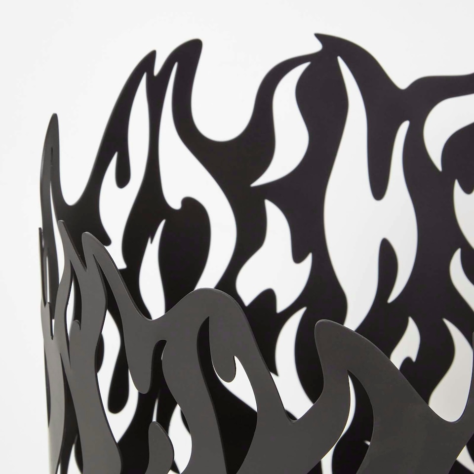 image 1 of Homescapes Large Black Fire Drum with Laser Cut Design, 1.2m Tall