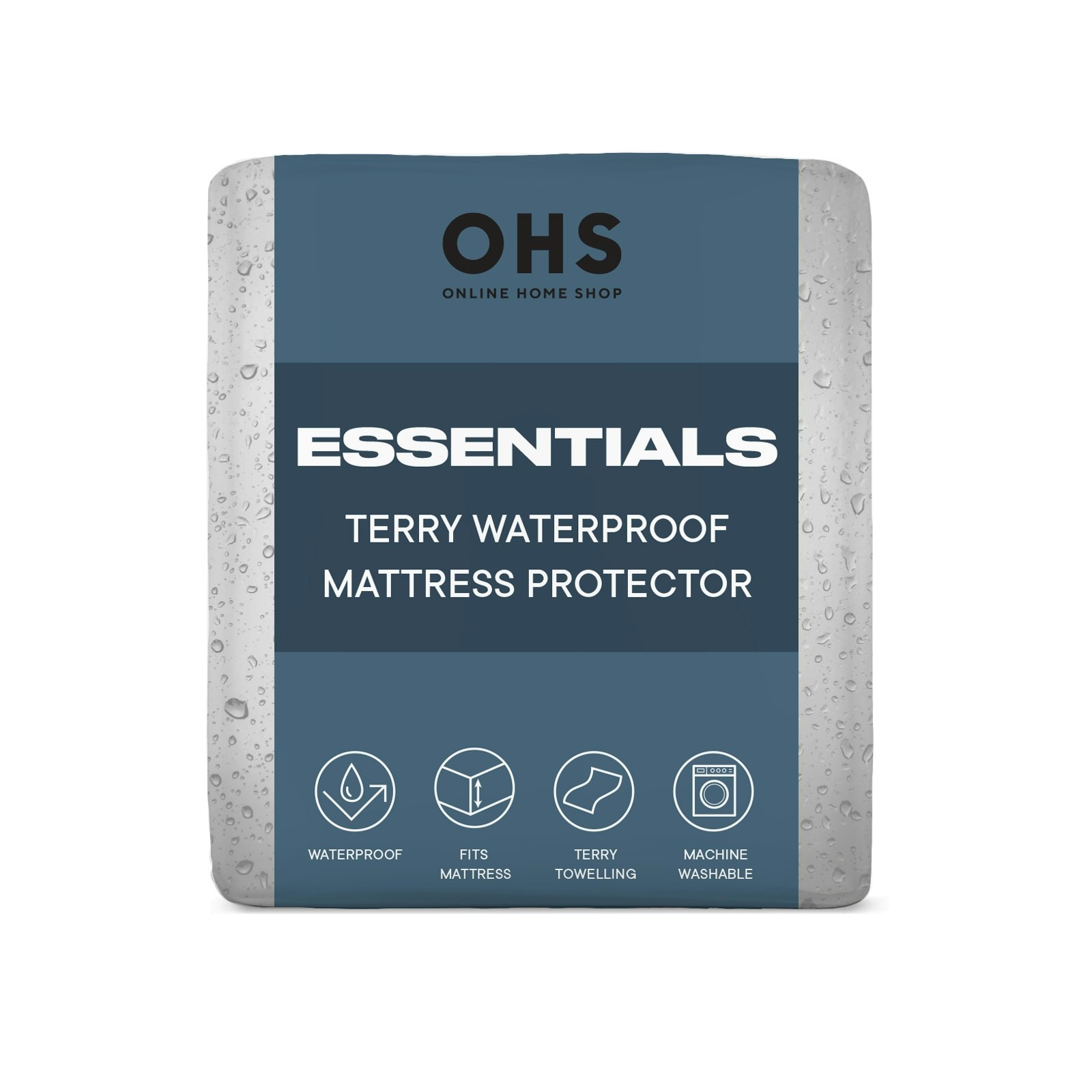 OHS Terry Waterproof Bed Sheet Topper Mattress Protector Cover, Double - White