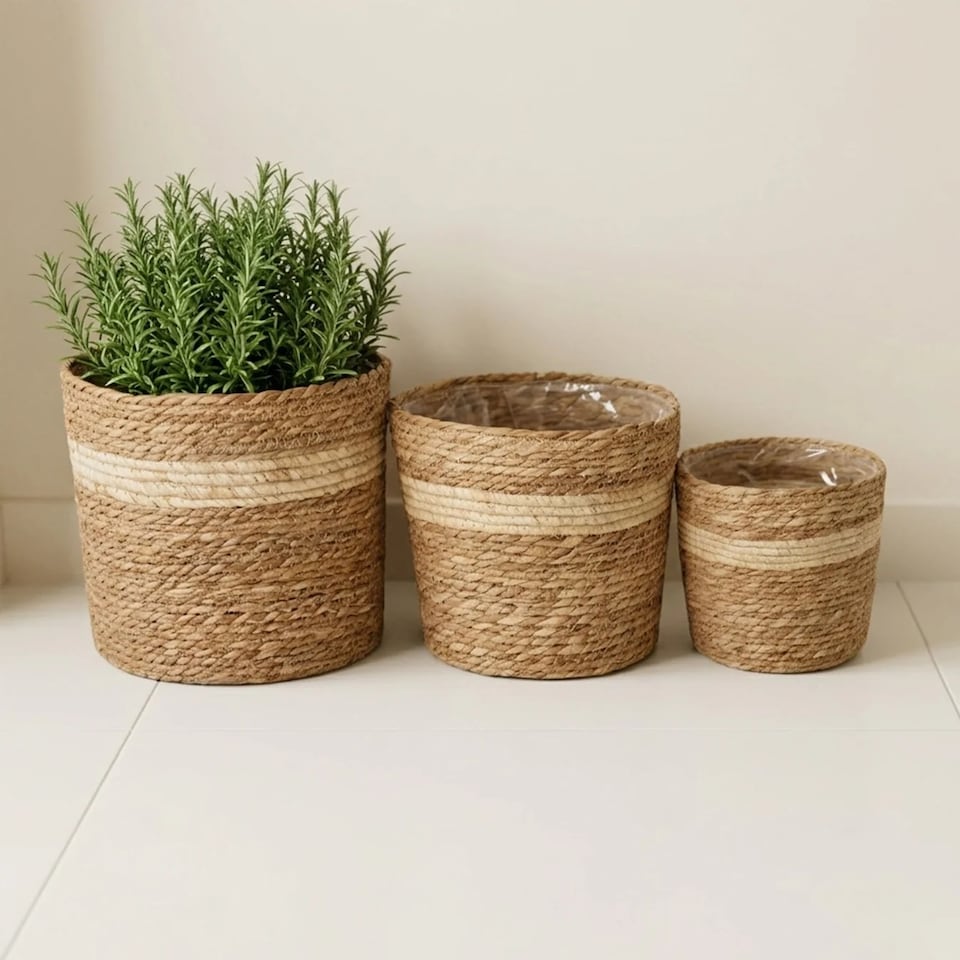 image 1 of Wickerfield Medium Seagrass Planter Basket, Indoor Planter Cover with Liner