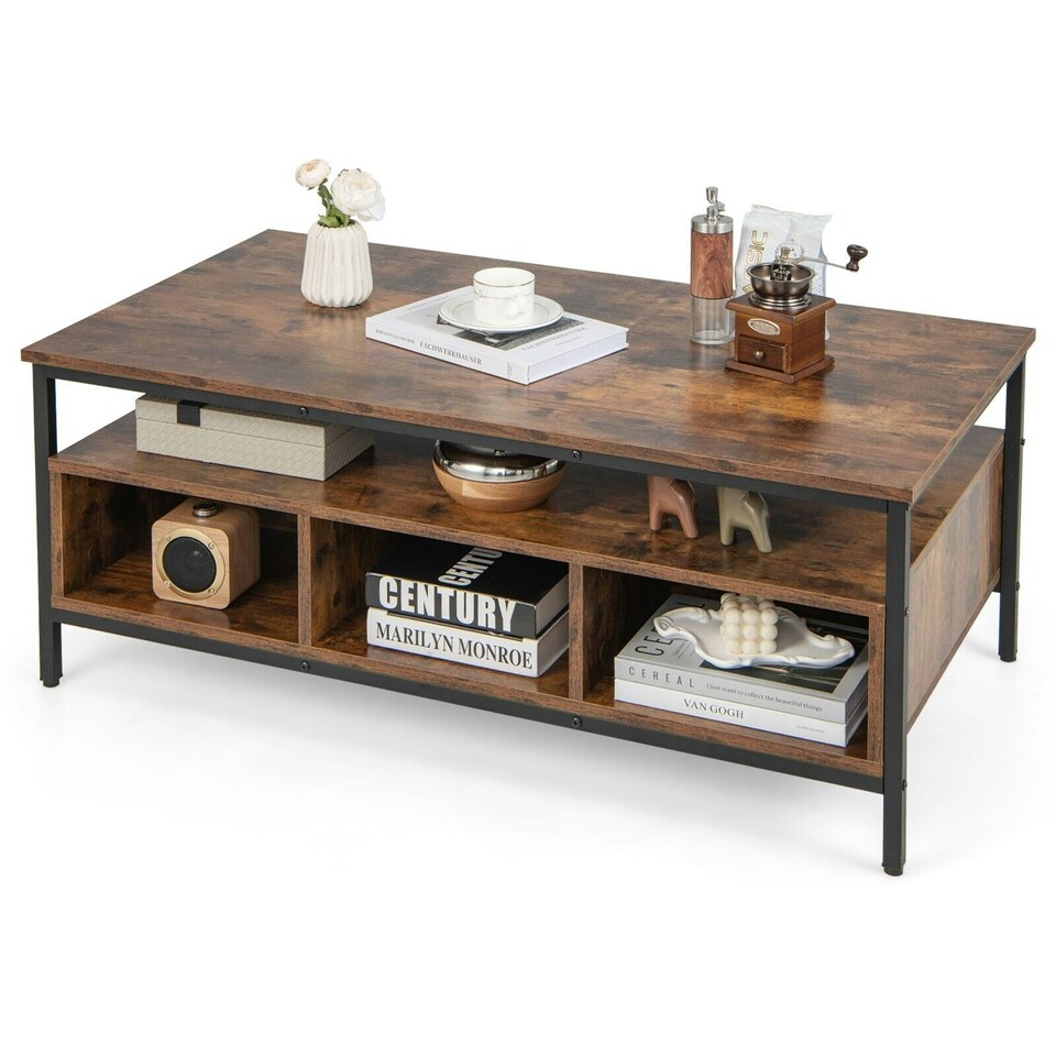 image 1 of COSTWAY Coffee Table Wooden Cocktail Center Table w/Storage Shelf Brown