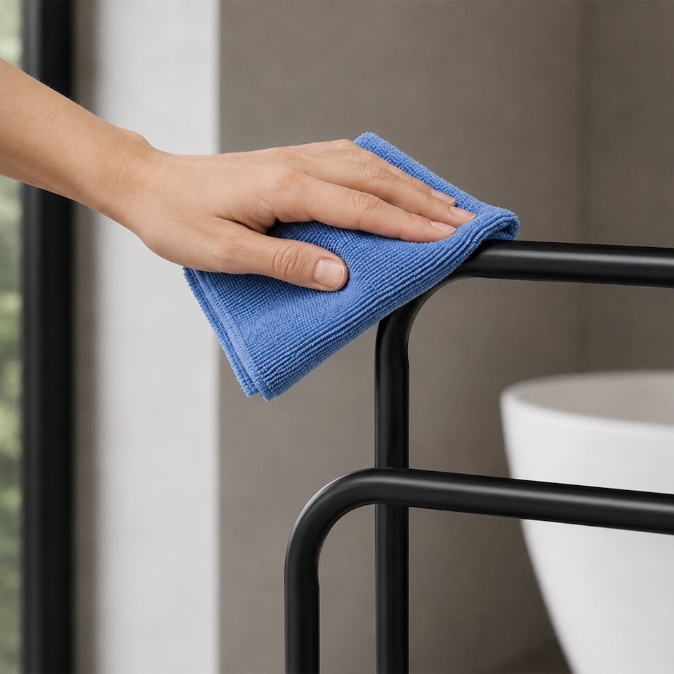 image 1 of Showerdrape Aspen Freestanding Black Towel Storage Stand | Black | Black | 1