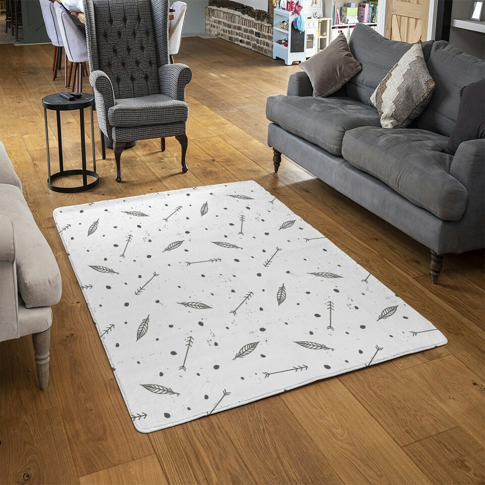 image 1 of feathers and arrows in boho style (Rug) Multi | Large: 140x200cm
