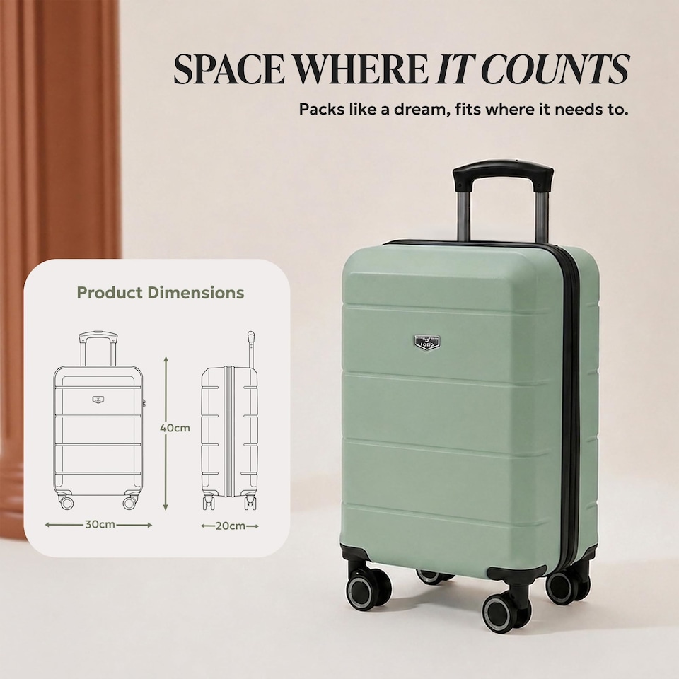 image 1 of Lugg Jetset Lightweight ABS Hard Shell Cabin Suitcase with 4 Spinner Wheels (40x30x20cm)