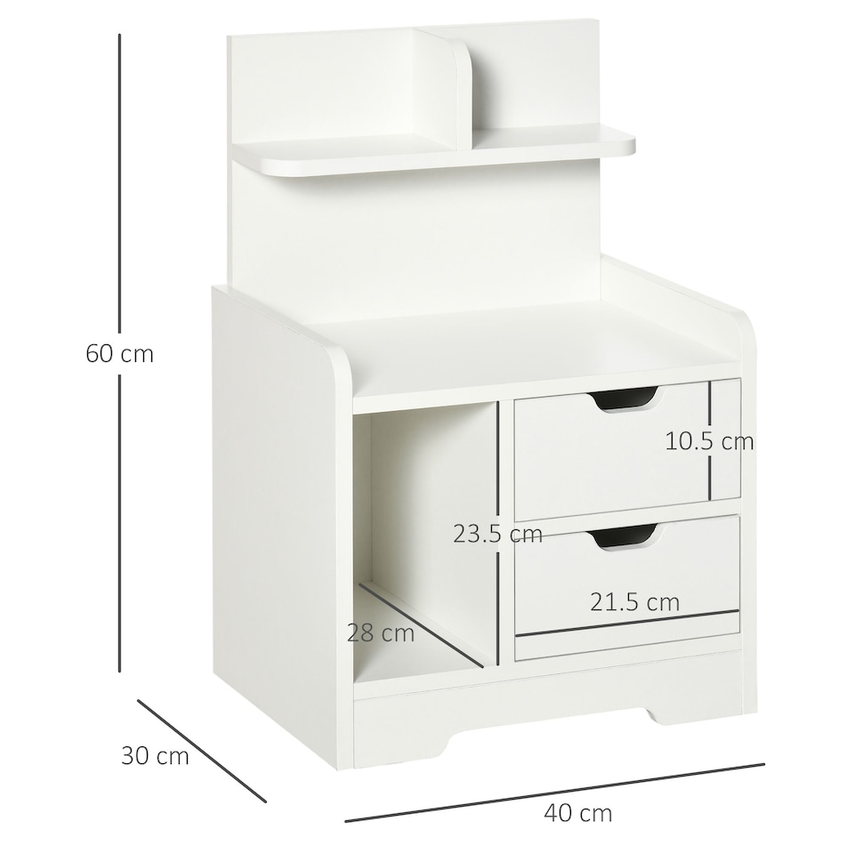 image 1 of HOMCOM Bedside Table, Small Bedside Cabinet with 2 Drawers and Storage Shelves, Modern Nightstand for Bedroom, White