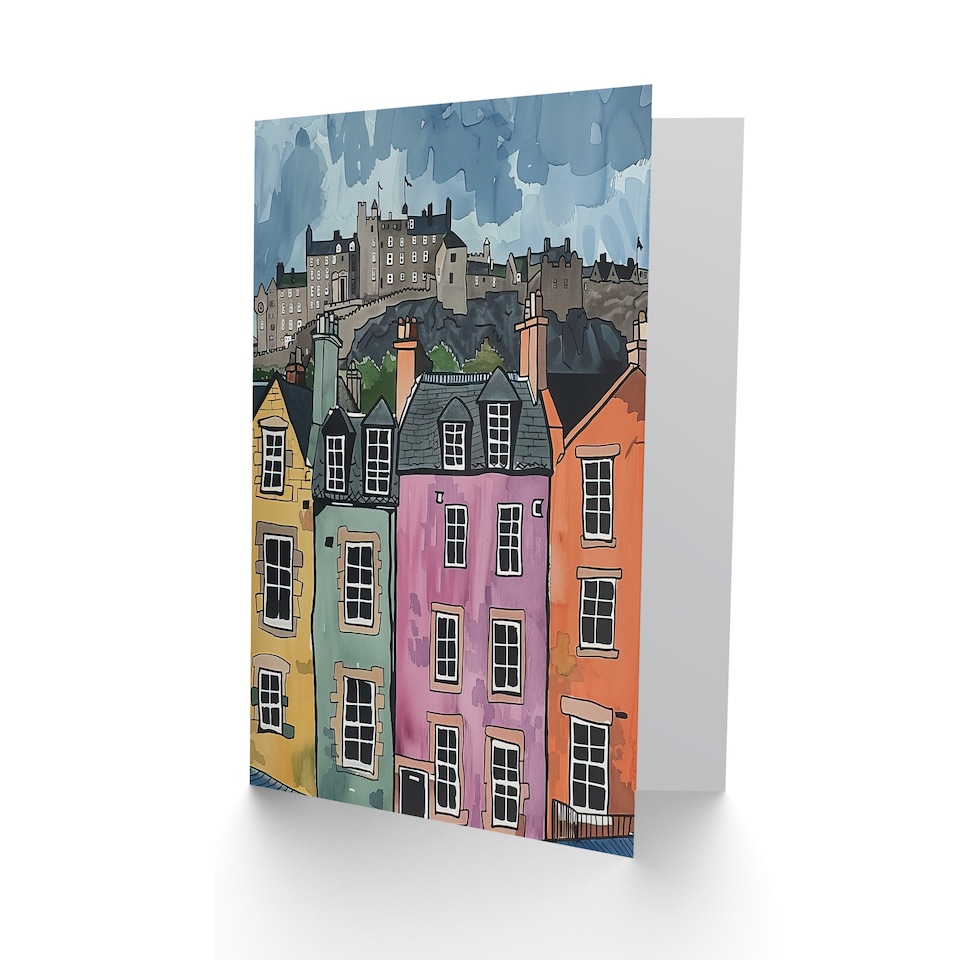 image 1 of Greeting Card Edinburgh Castle Grassmarket Cityscape Scotland Birthday