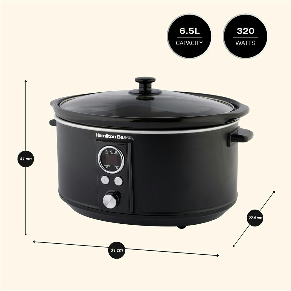 image 1 of Hamilton Beach 6.5L Digital Oval Slow Cooker, Family Sized 8 + Portions - Black