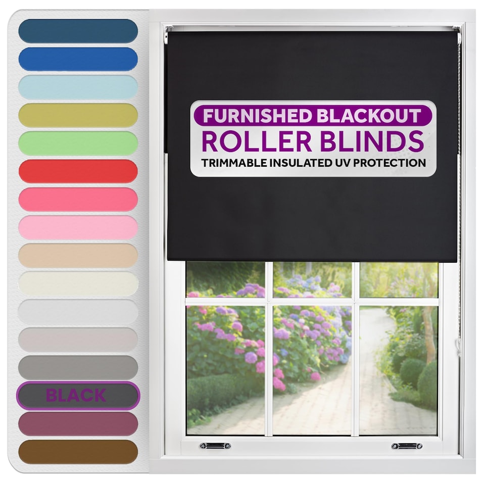 image 1 of Blackout Roller Blind 85cm Wide x 165cm Long | Black | Black