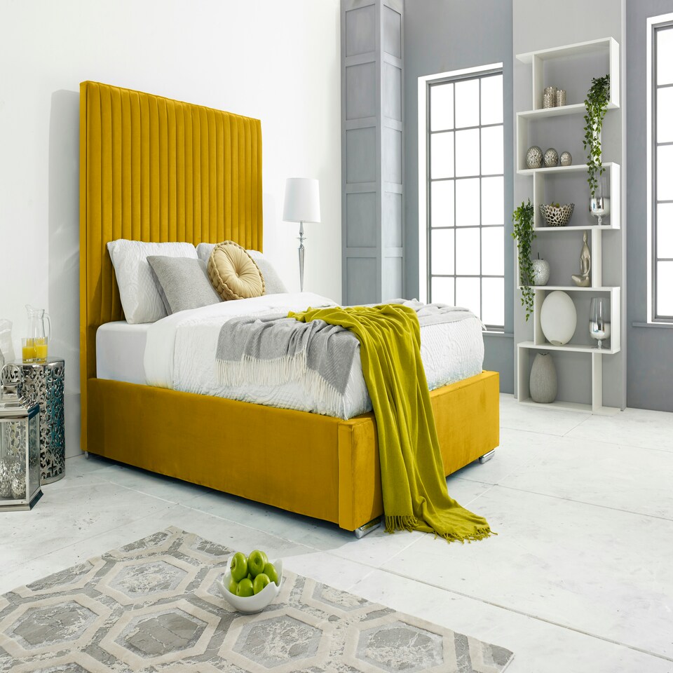 Merki Plush King Bed Frame - Mustard Gold