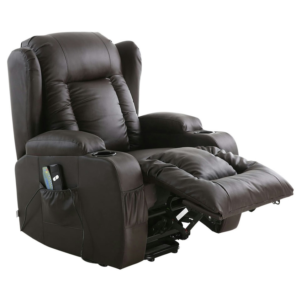 image 1 of Caesar Single Motor Rise Recliner Bonded Leather Heat & Massage Chair (Brown)