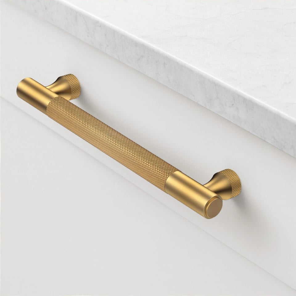 image 1 of Pushka Home Solid Brass Knurled Bar Handle 160mm - Gold