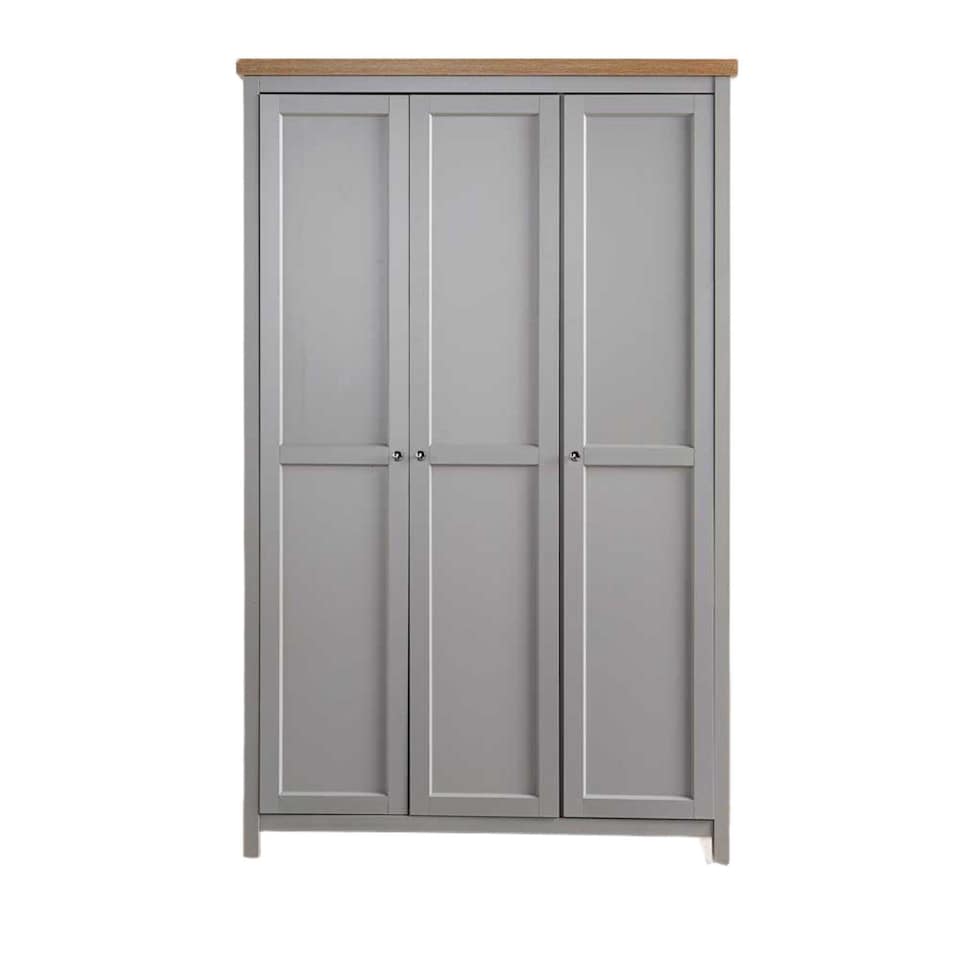 image 1 of Wardrobe 2 or 3 Door Two Tone Oak Top Wooden Hanging Rail Storage Shelves | Grey