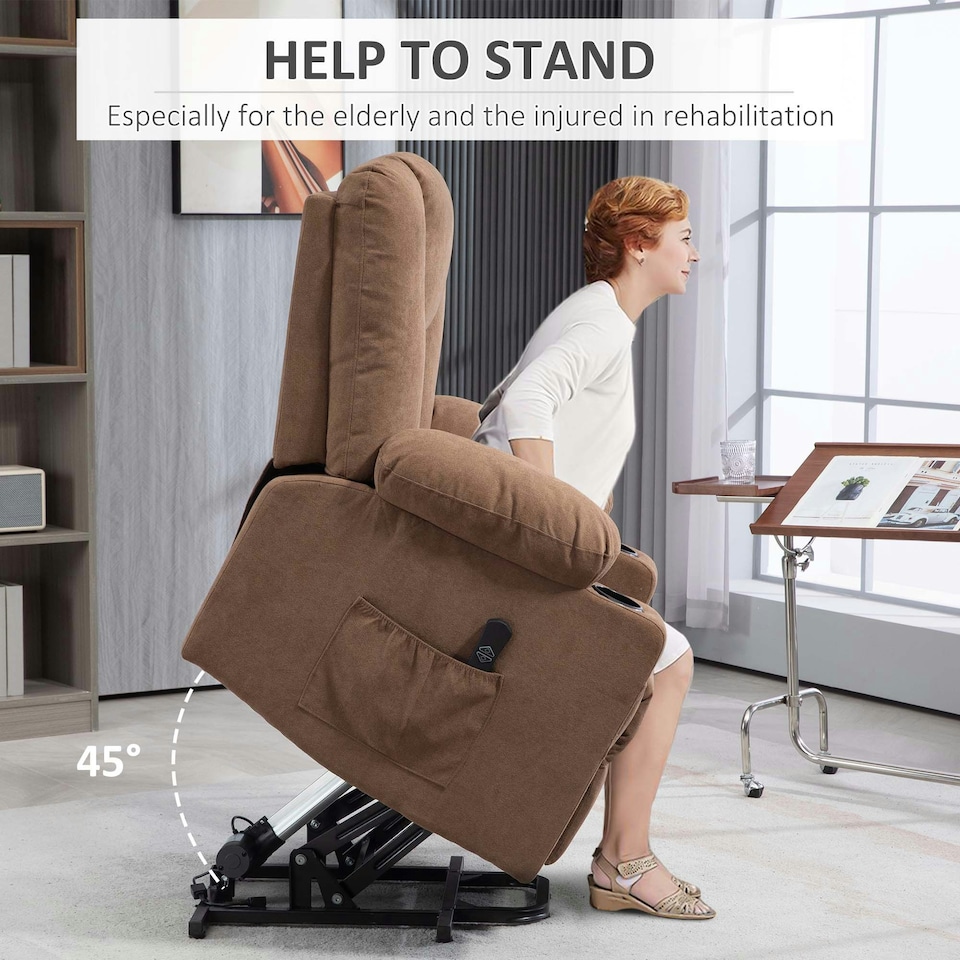 image 1 of HOMCOM Riser and Recliner Chair w/ Remote, Lift Chair for Elderly, Brown | Brown