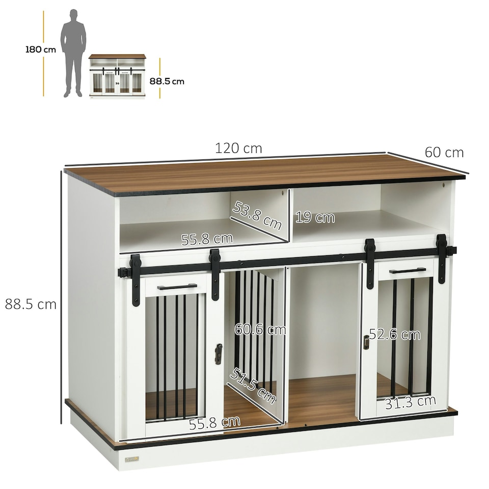 image 1 of PawHut Dog Crate Furniture for Small and Large Dogs with Movable Divider, White