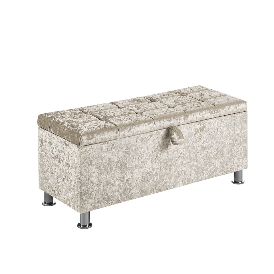 image 1 of Vida Designs Valencia Storage Ottoman Bedroom Hallway Chest Bench, Crushed Velvet Champagne | Yellow | Champagne