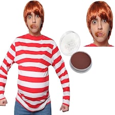 Greedy Golden Ticket Winner Costume, Facepaint & Wig | Red | L